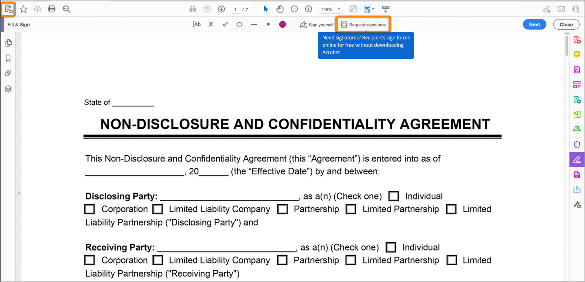 Request Signature prompt when you save the form
