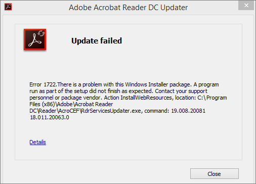 Error 1722 while installing/updating Acrobat/Acrobat Reader on Windows