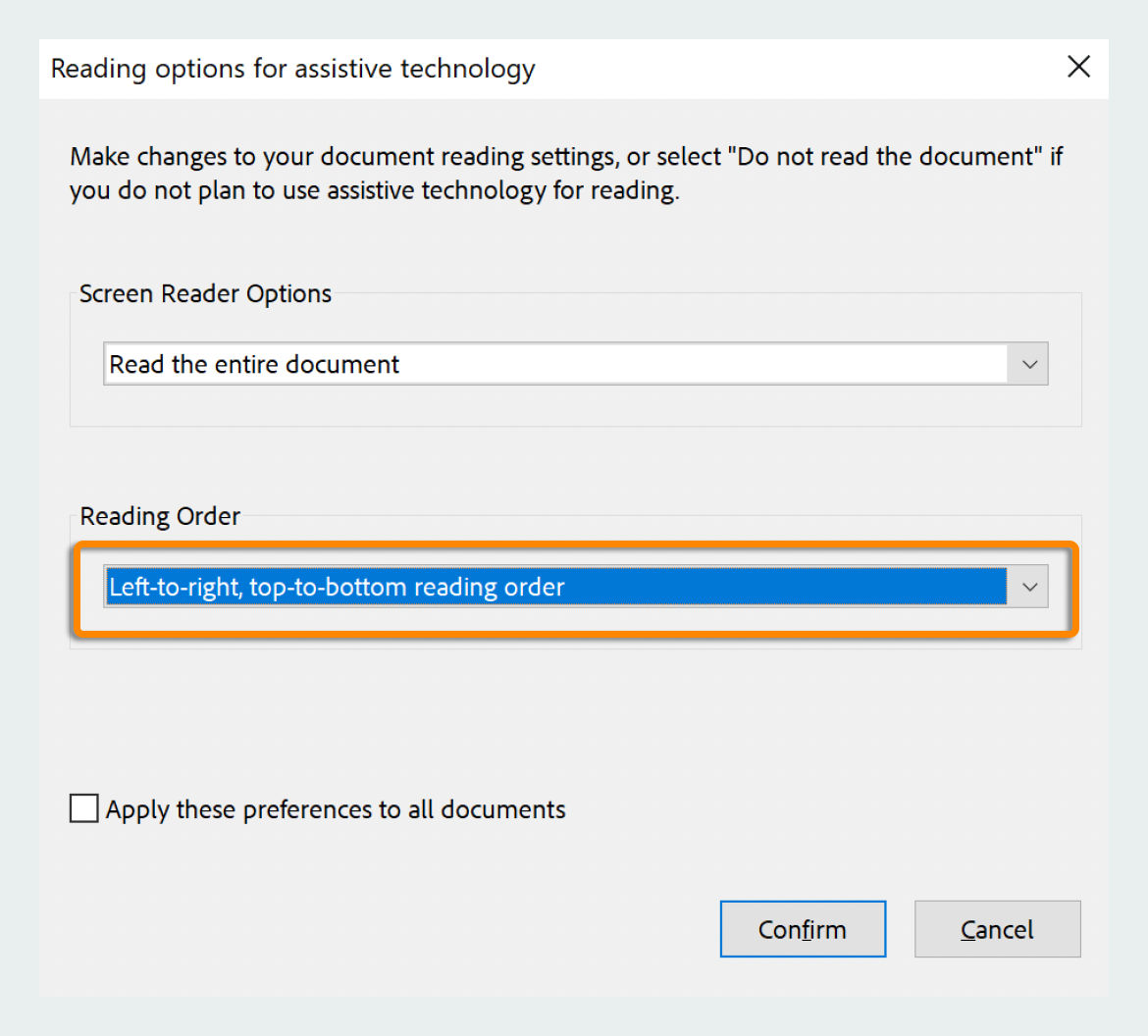Reading options for assistive technology when cloud service isn't used