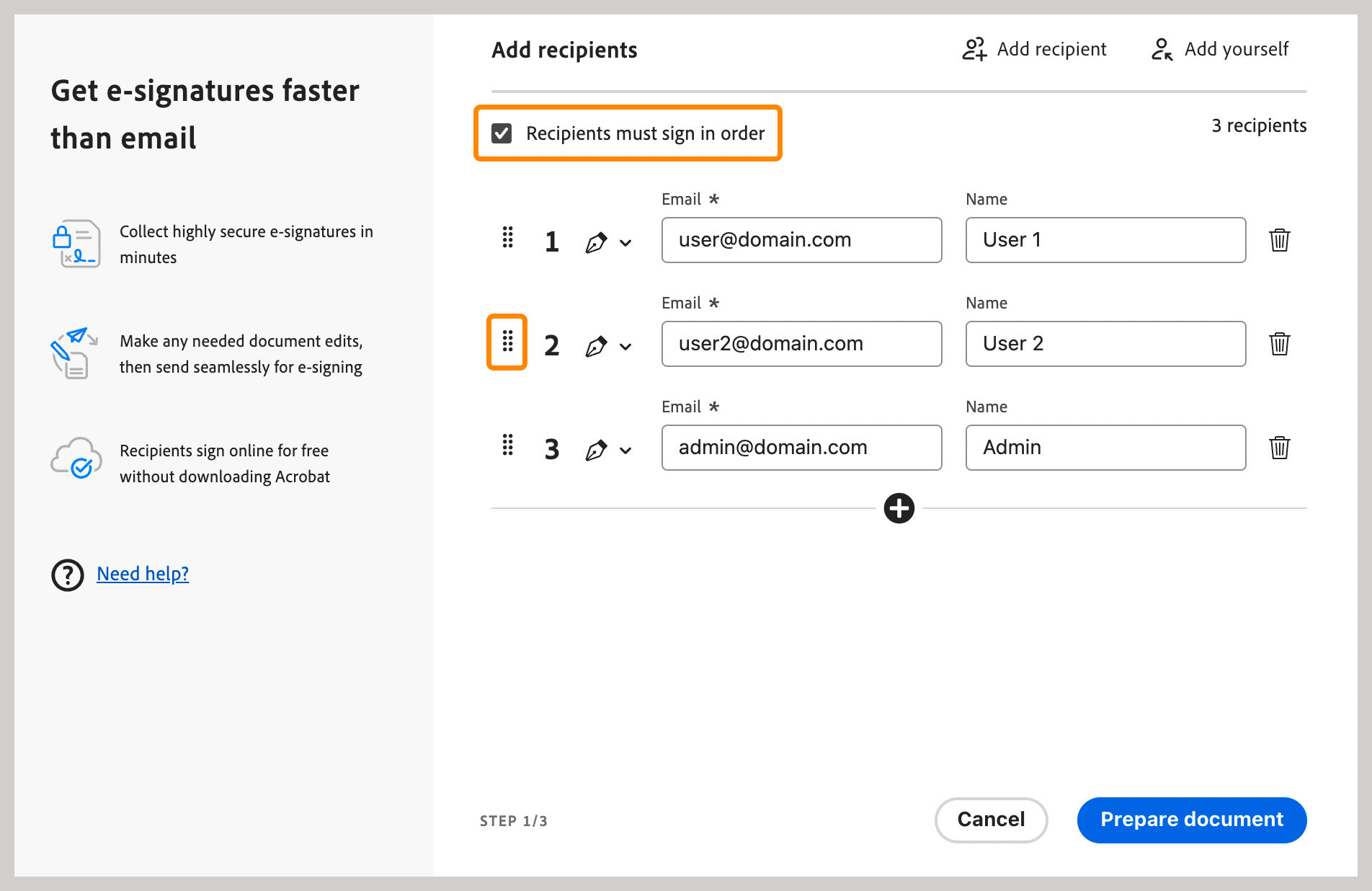 Choose the order of signing the document