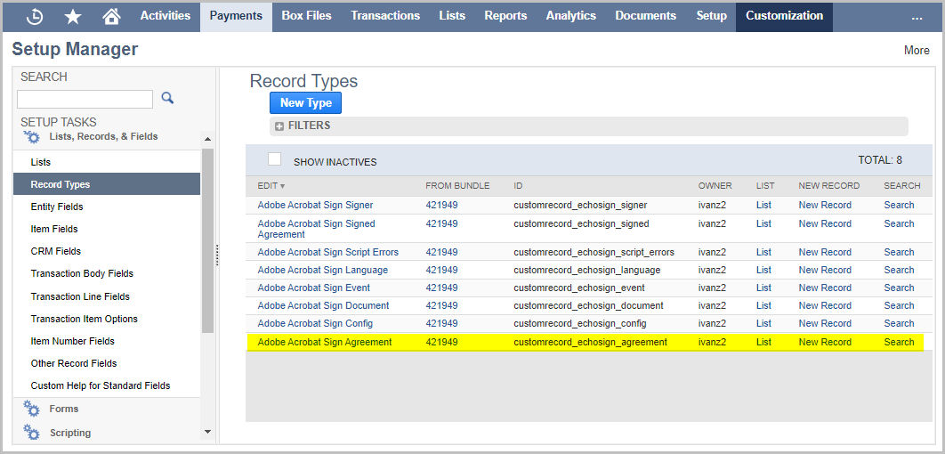 view record types