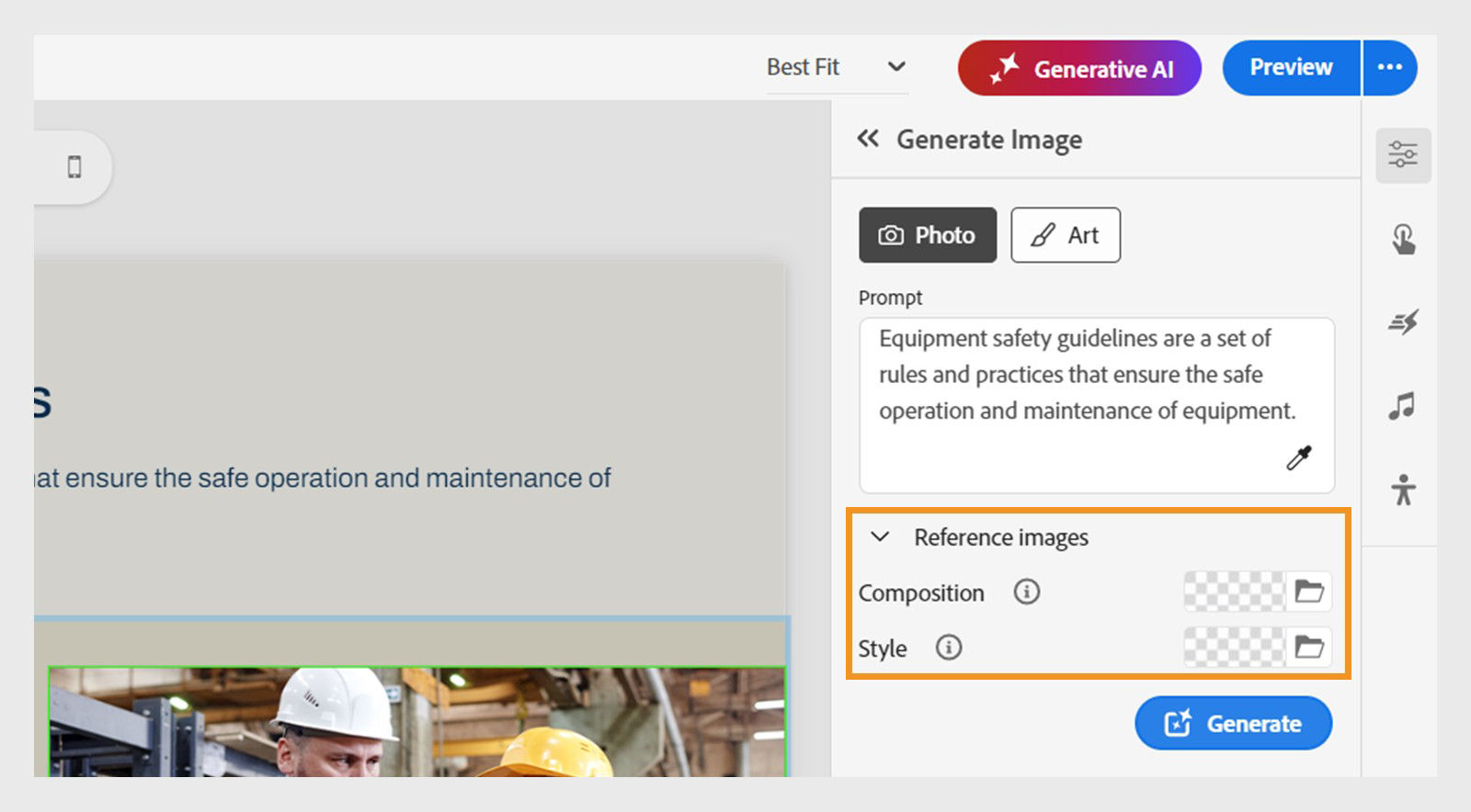 This image describes the reference image section to upload images for matching composition or style
