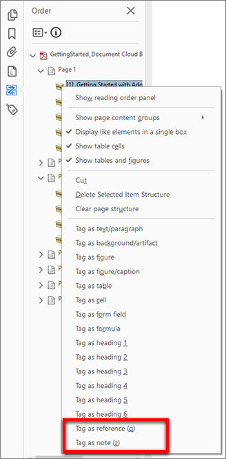 Reference and Notes in the Order panel