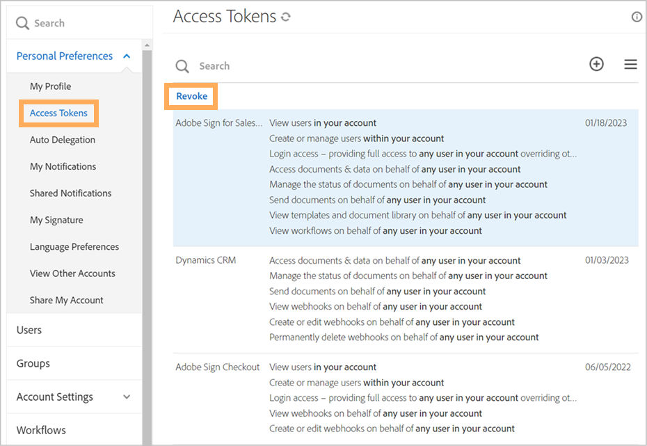 Refresh access tokens for Acrobat Sign for Salesforce integration.