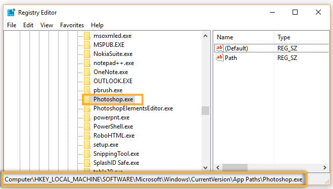 Navigate to registry key