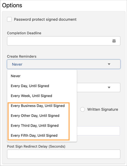 Adobe Acrobat Sign for Salesforce V 24.14 adds new picklist values for sending reminders to recipients or generating automatic reminders for agreement templates.