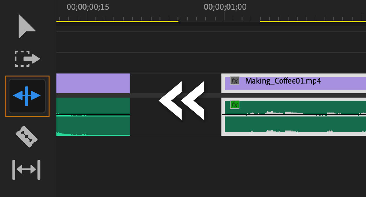 Use the Ripple Edit tool to automatically close gaps when editing on the timeline