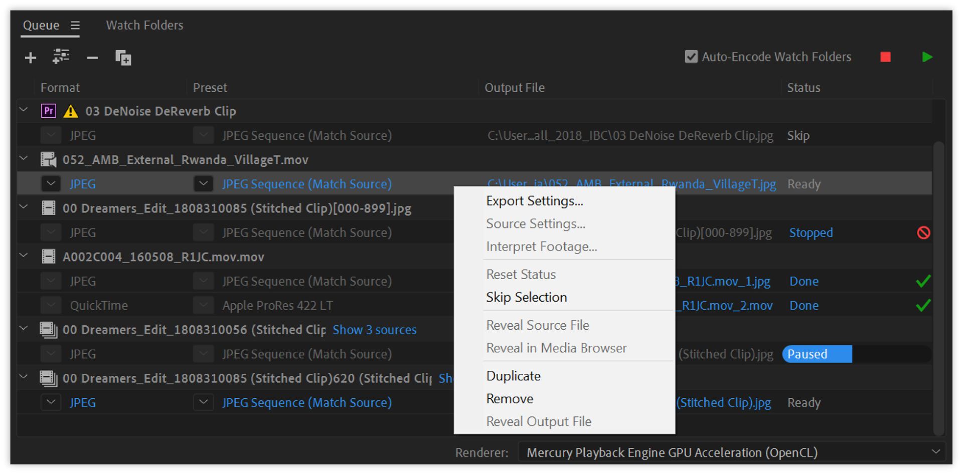 Remove, duplicate, and skip items in the encoding queue