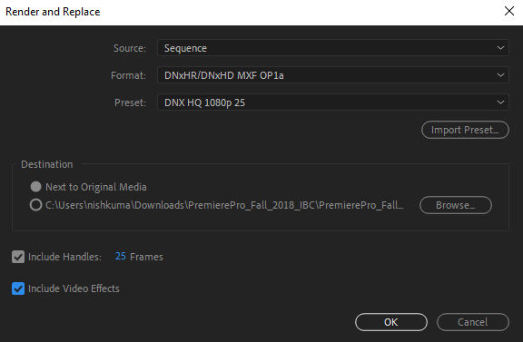 Choosing the format and settings for rendering the sequence