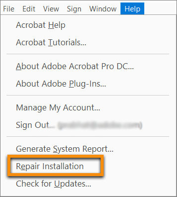 Repair Acrobat installation