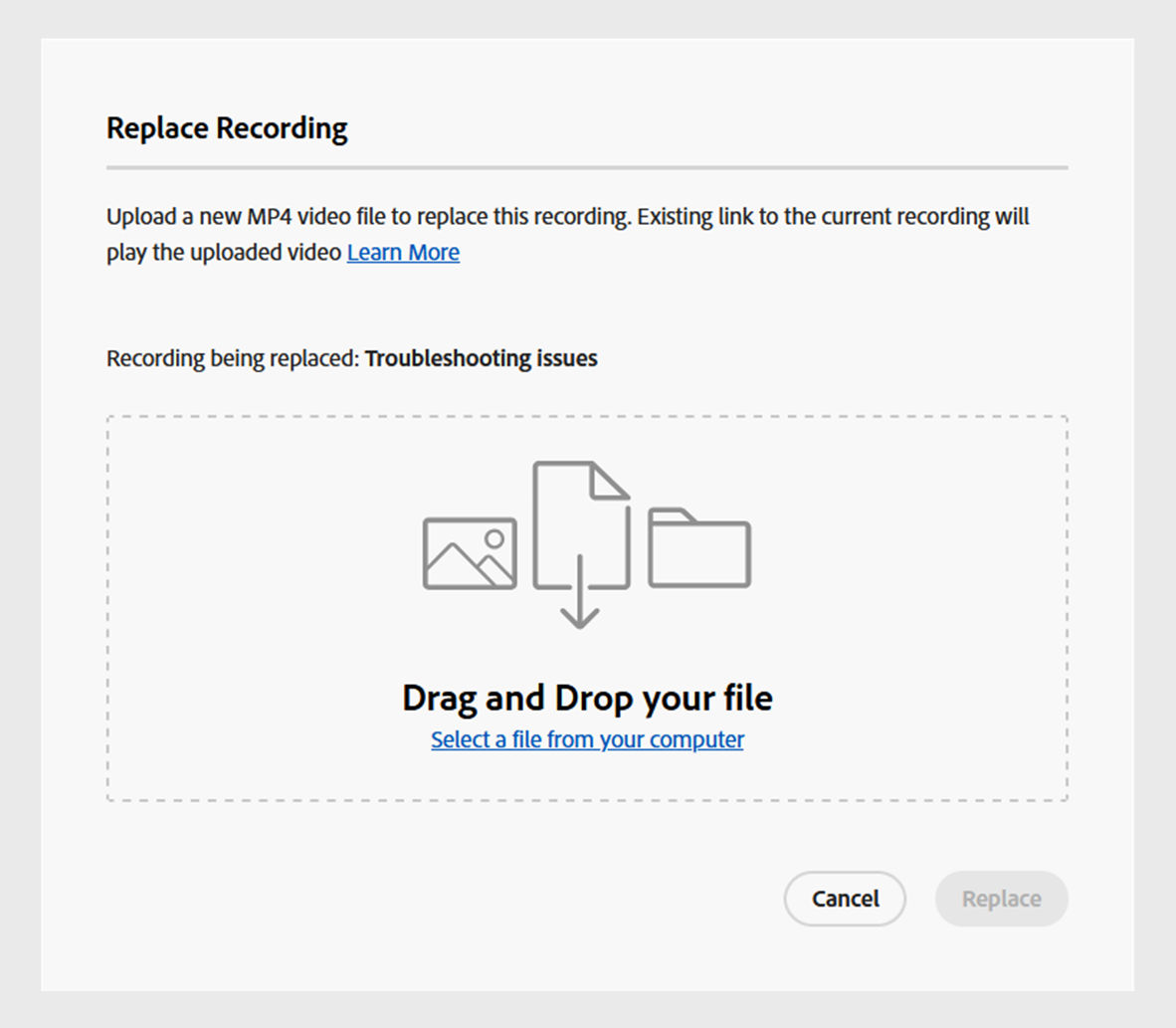 Dialog box to drop replaced recording