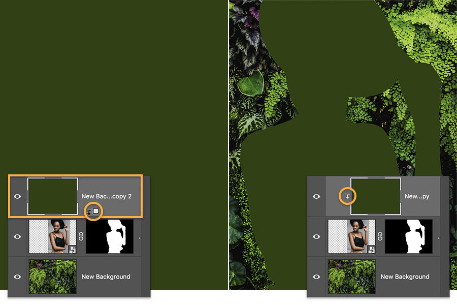 Apply filter blur and clipping mask in Adobe Photoshop, the shape of model is filled with green