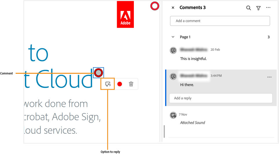 Replying using contextual menu in Adobe Acrobat. 