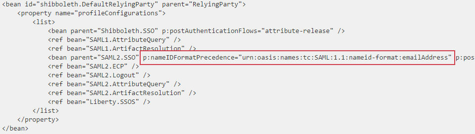 relying-party XML 파일 업데이트