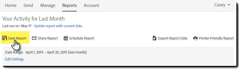 Report page option - Save Report