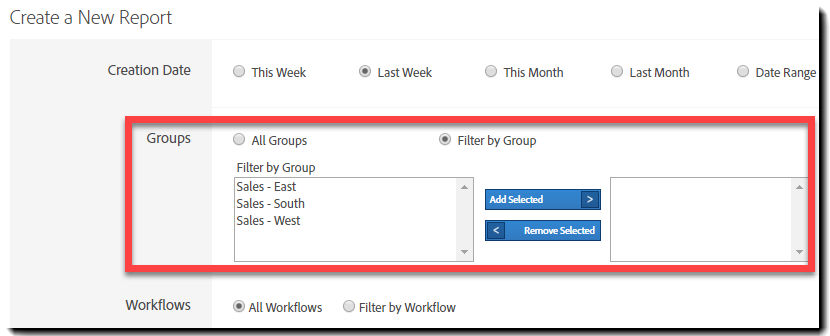 Reports filter for Groups