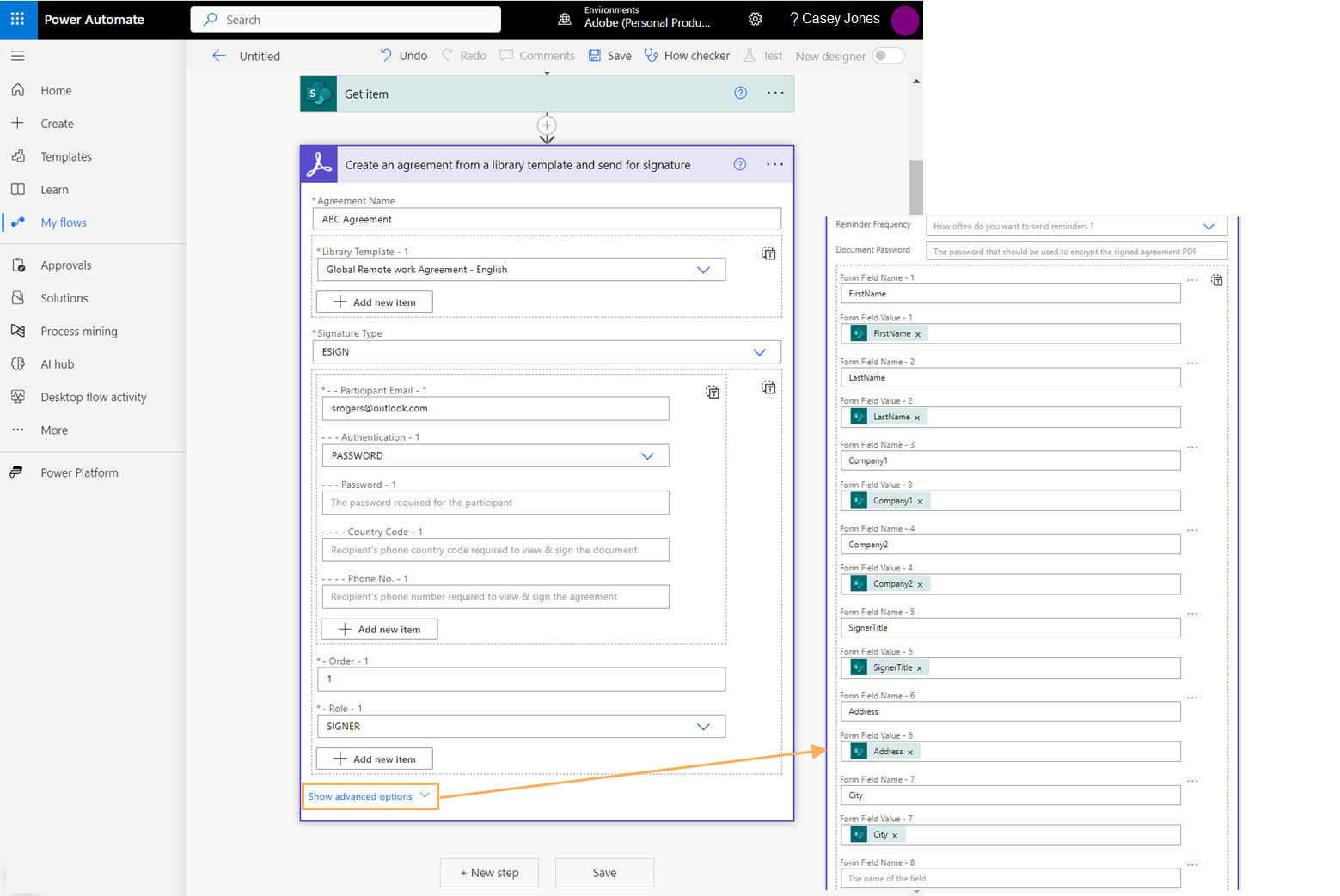 Richiedere la firma per un elemento di elenco di SharePoint tramite Acrobat Sign per Power Automate