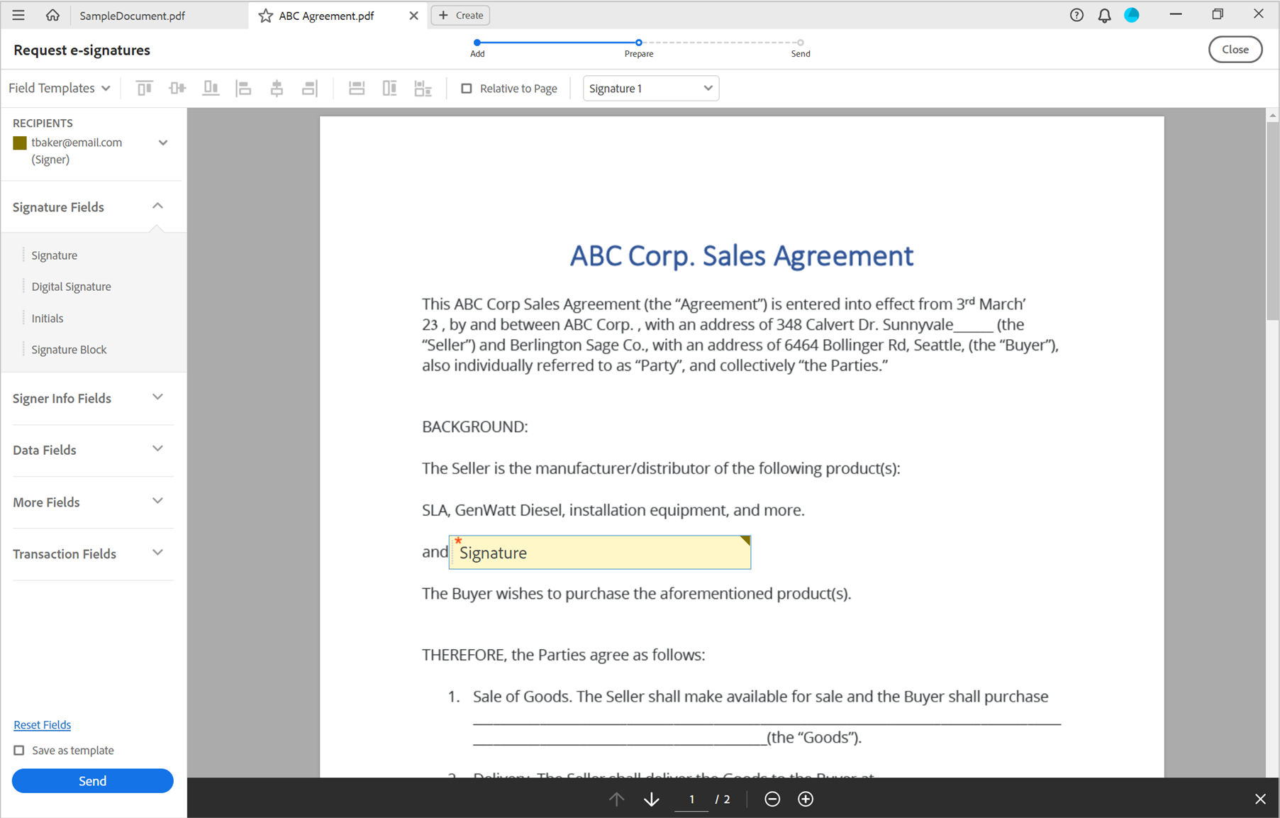 Add signature fields.