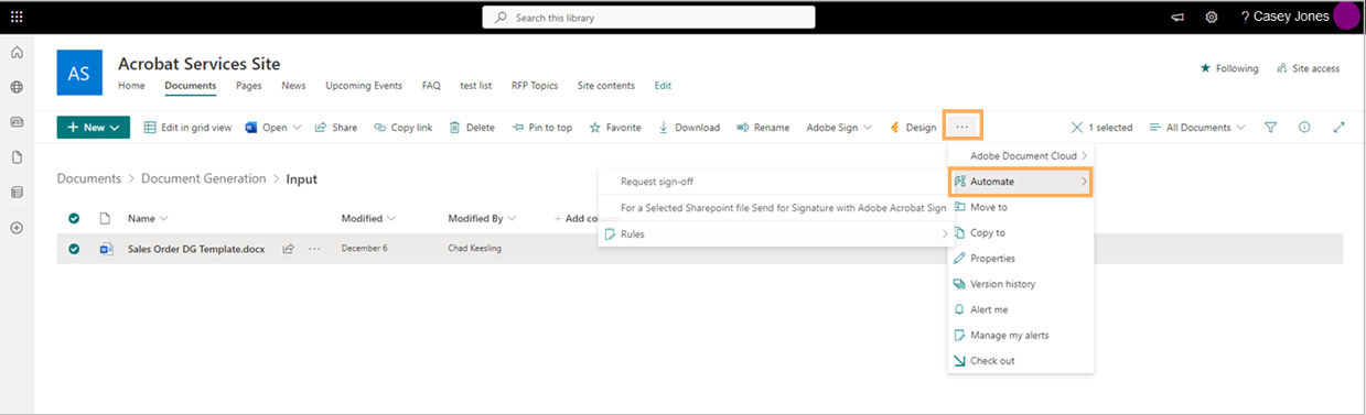 Request signature for a SharePoint file via Acrobat Sign for Power Automate