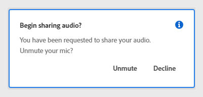 A screenshot of the request to unmute mic shown to participants