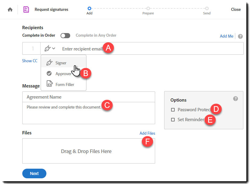 Request Signatures - Blank Compose page