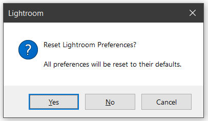 Reset Lightroom preferences