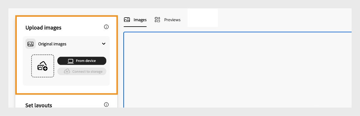In the Upload images section, under Original images, use the From device is selected to start uploading images for resizing.