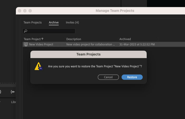A confirmation dialog to archive a Team Projects.