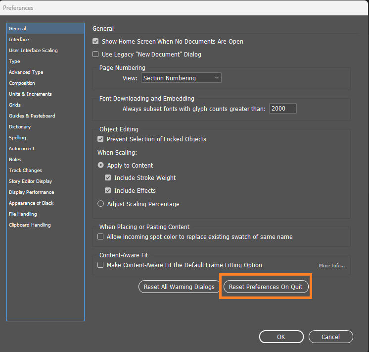 InDesign Preferences Settings