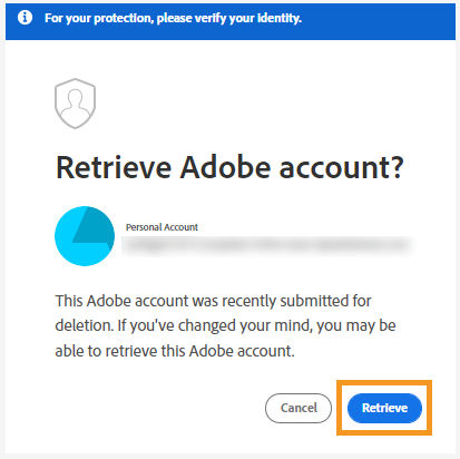 Dapatkan semula atau aktifkan semula akaun Adobe yang dipadamkan