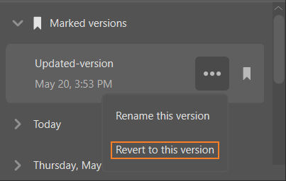 Revert to a previous version in the app