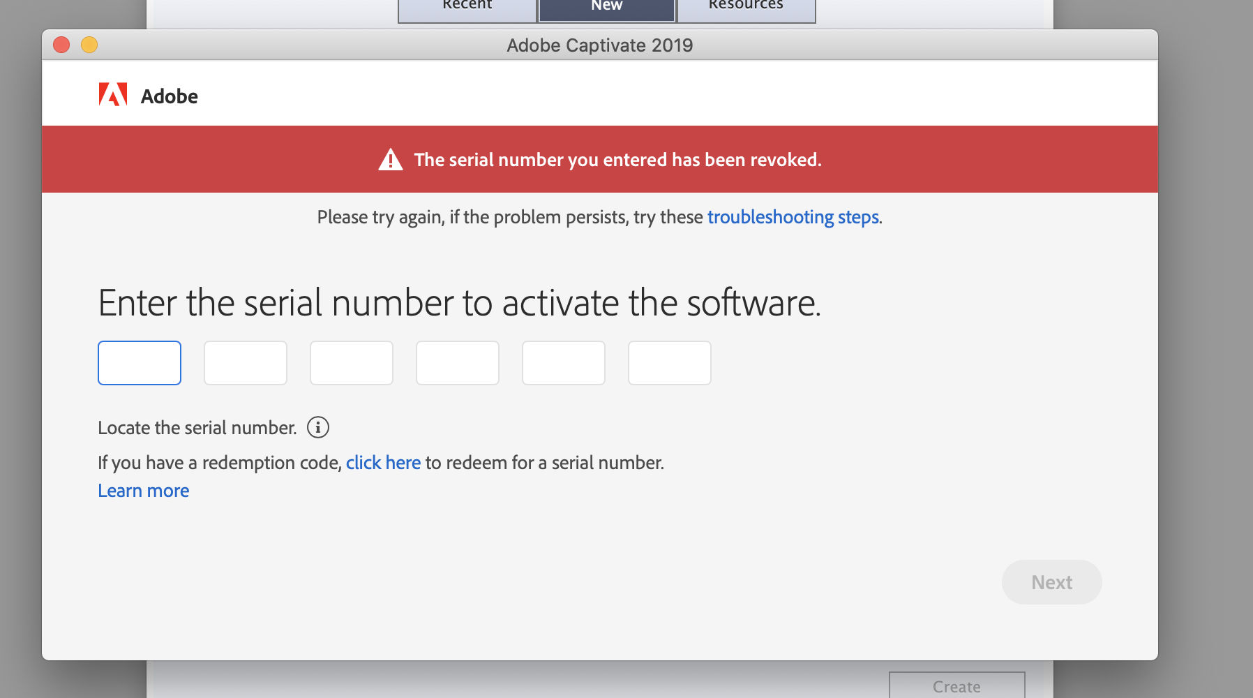 Serial key is revoked