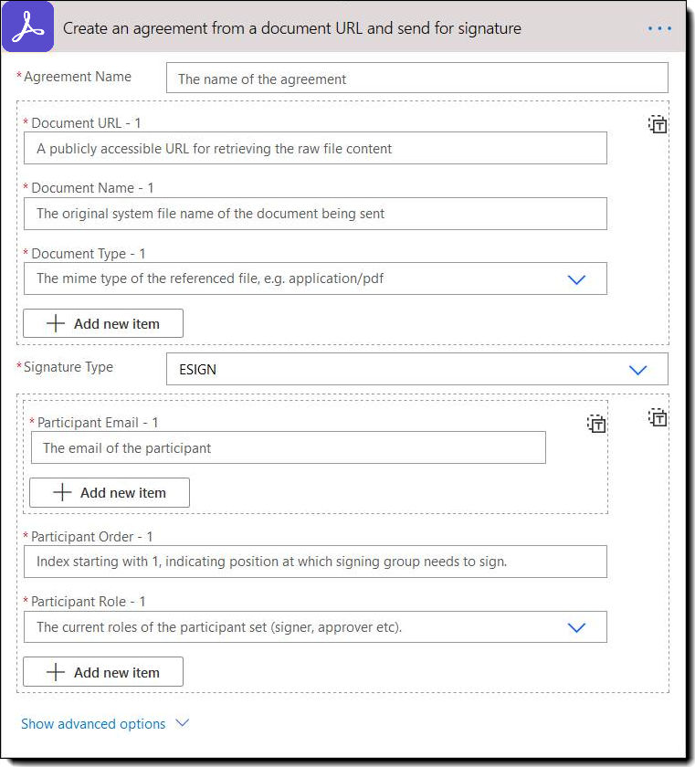 Create an agreement from a document URL and send for signature