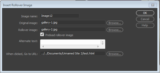 Setting properties of a rollover image