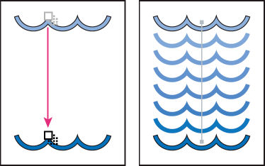 Ejemplo de uso de fusión para distribuir formas uniformemente entre dos objetos
