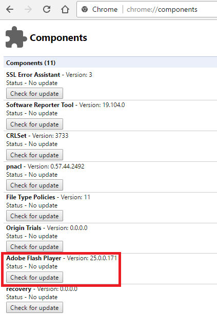 Обновление Flash в браузере Google Chrome