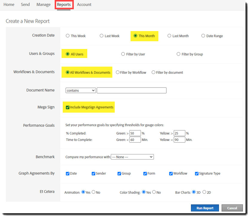 Reporting configuration