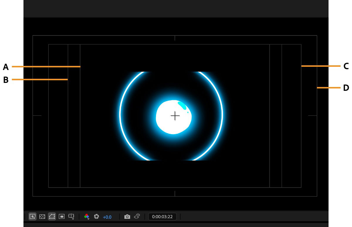 Safe Margins are labeled to show how they can help you ensure that your content is properly positioned within the visible area of your composition and displayed correctly across various screens.