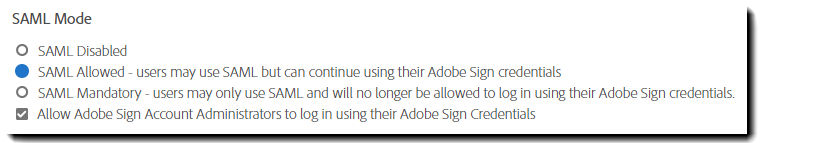 SAML Mode Settings