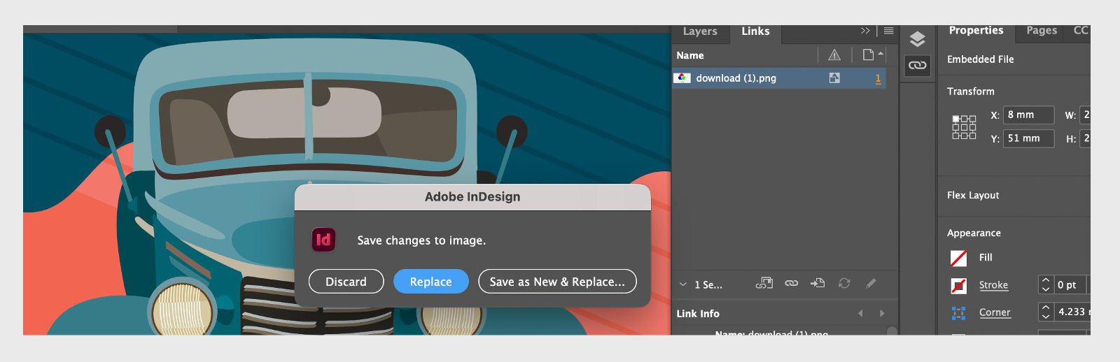 Screenshot of the Save as New & Replace dialog box for embedded images.