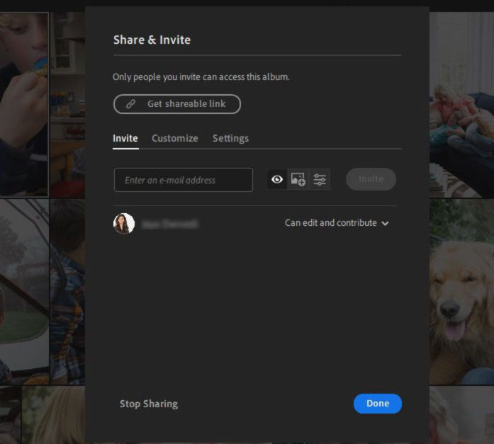 Share and Invite in Lightroom