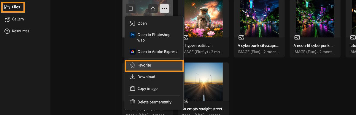 The generated images are listed in the Generation history page and there are menu options to choose from.