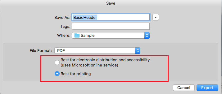 Dialogfeld „Speichern“ mit PDF-Konvertierungsoptionen