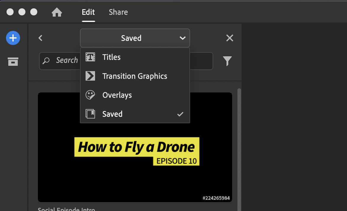 Saved section of the Graphics Media Browser