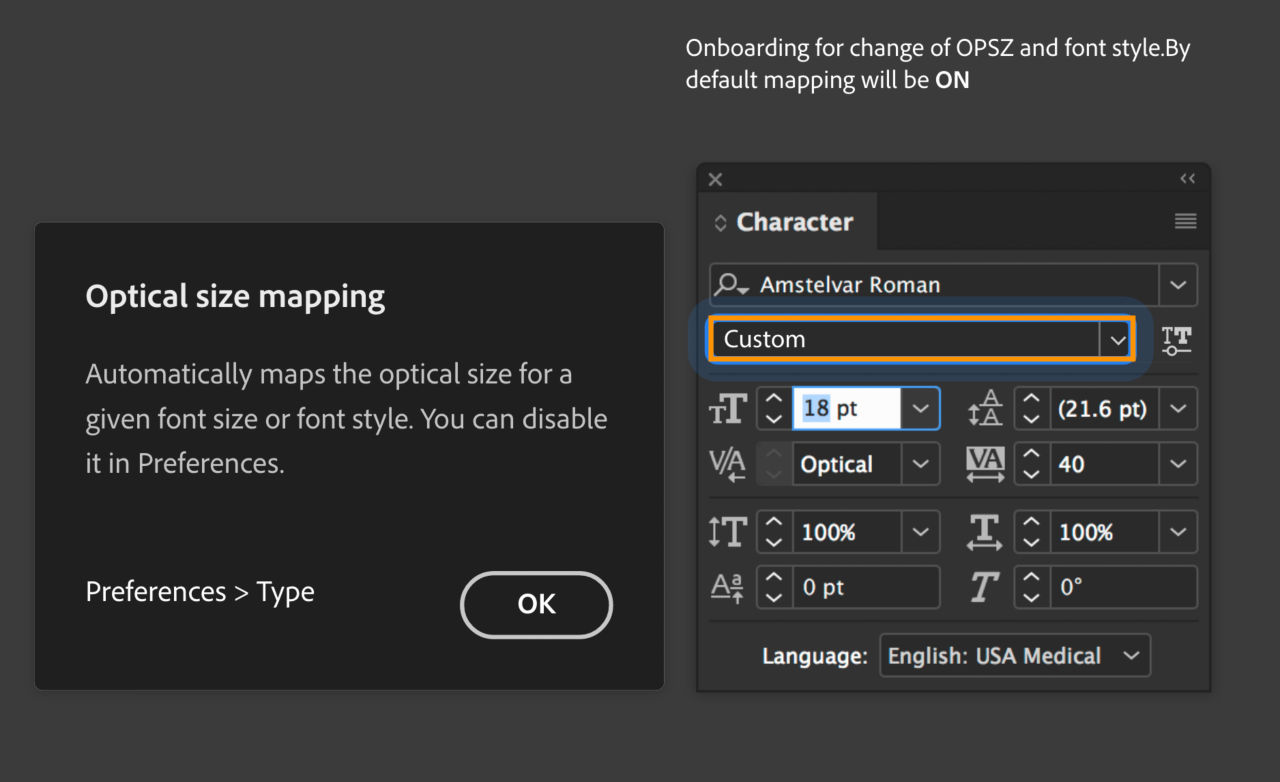 asignación de tamaño óptico