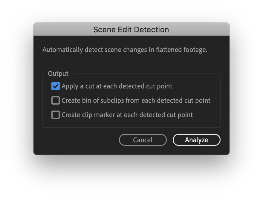 The scene edit detection dialog box