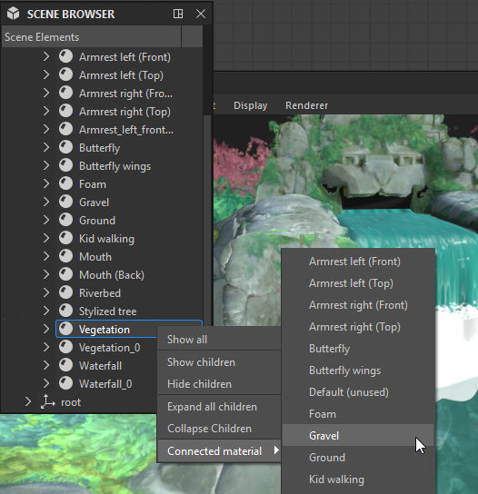 Scene browser - Connected material