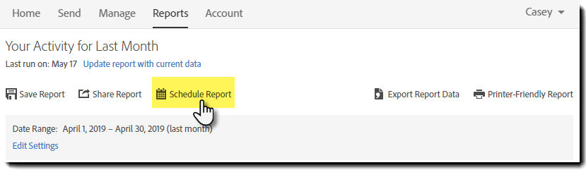 Report page option - Schedule Report