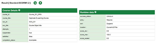 Adobe Captivate LMS SCORM result page