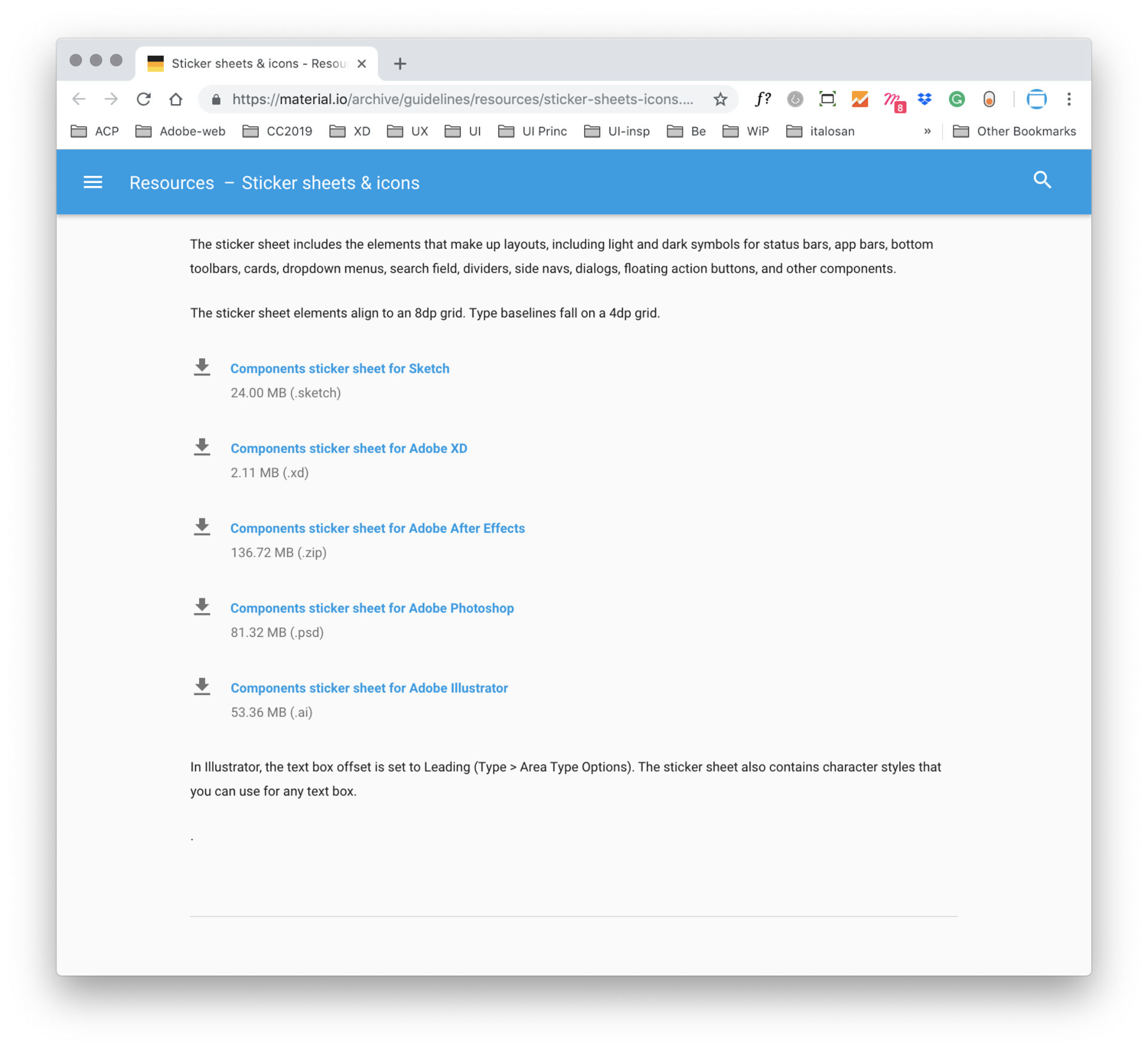 The download page for the Adobe XD file format